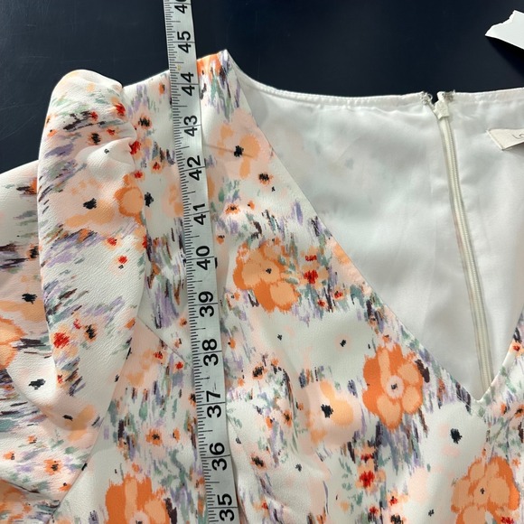 Loft Floral Print Short Sleeve Cinched‎ Waist Midi Dress White 12 Cottagecore - Picture 10 of 11